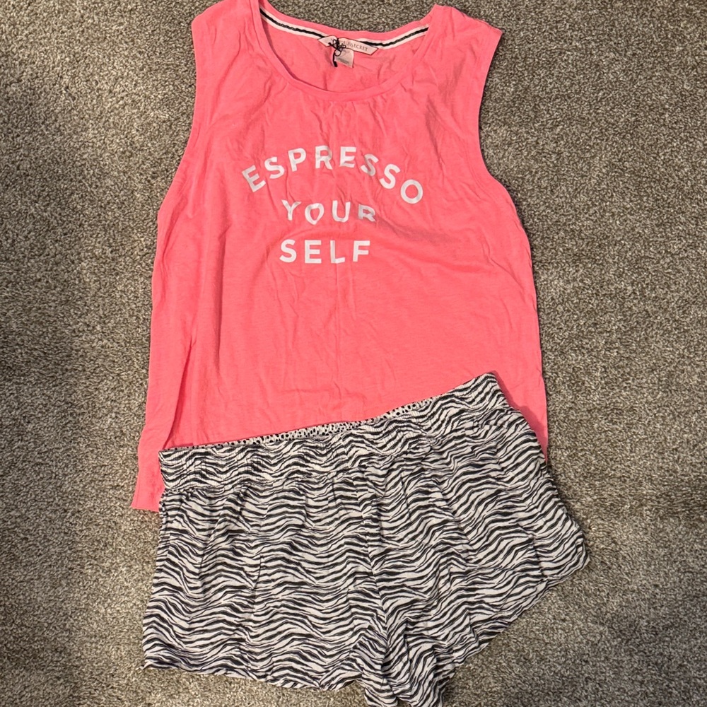 Vs Pink Graphic Tank and Zebra Print Shorts Set